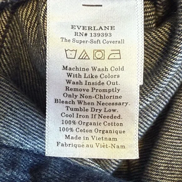 Everlane Super-Soft Coverall Blue Denim Jumpsuit Raw Hem Organic Cotton Size 4 - Picture 14 of 15